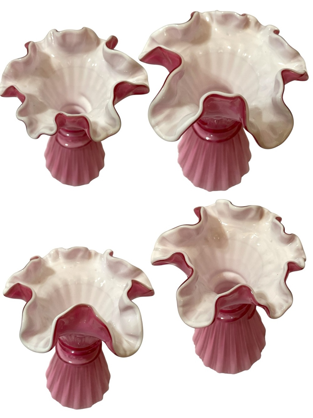 Fenton Wheat Stack Cornshock Vase Wild Rose Ruffled Rim Wheat Stack Ribbed Body - Picture 8 of 15
